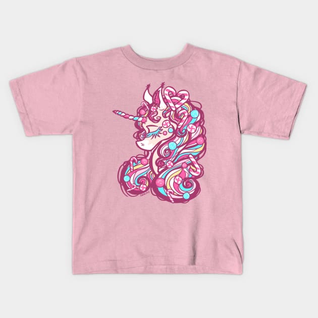 Christmas Candy Unicorn Kids T-Shirt by Jan Grackle